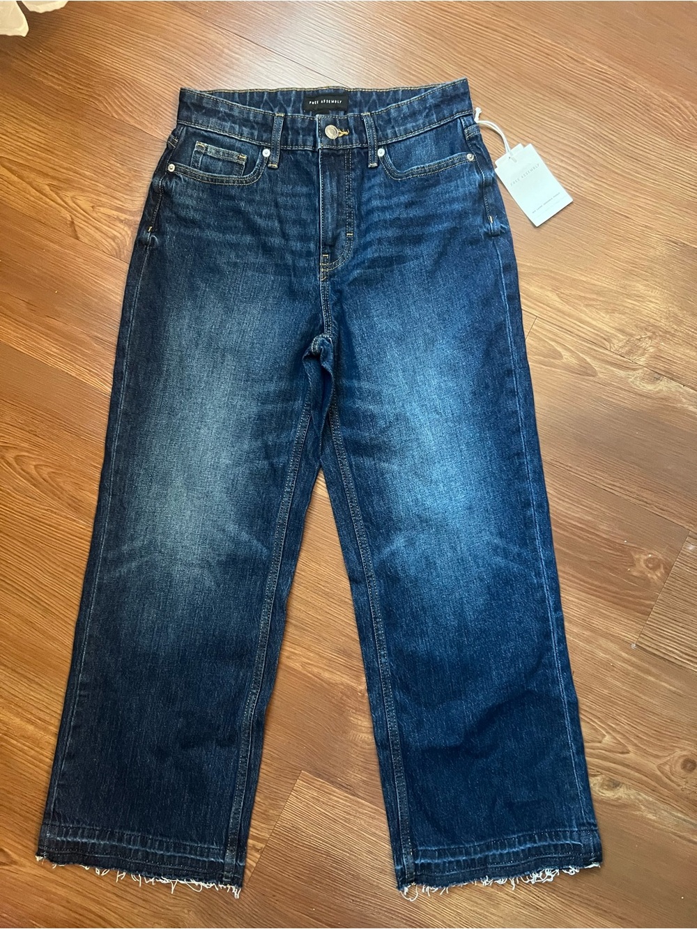Raw-Hem Wide Leg Flare Jeans — Dark Blue